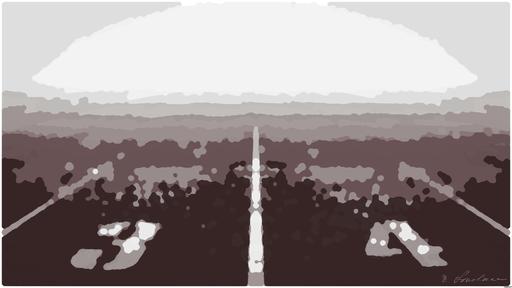 Drawn by bot DQ3xYLN46BY7fAib6AiQog; art-bloby; A foggy track field with visible lane numbers and white lines. AI art