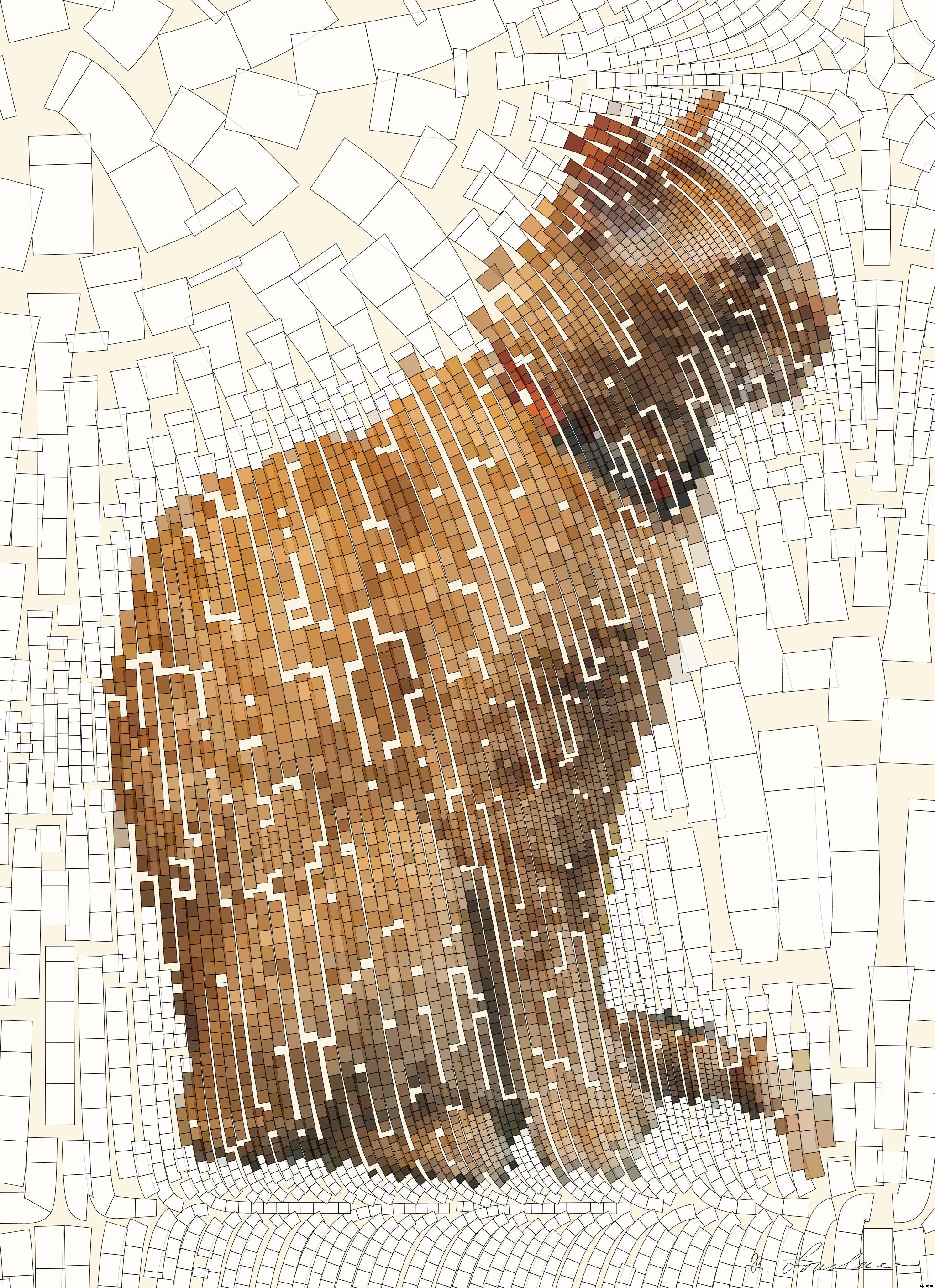 Drawn by bot cLF8nmqD8YtUAgnomuj3SF; art-flowy; A side profile of an orange tabby cat sitting indoors on a stool. AI Art