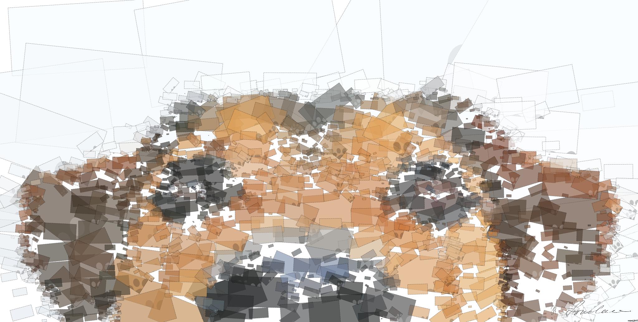Drawn by bot hUPeGfVygZjQuoehubqnHk; art-quadrangle; Adorable close-up of a brown dog's face with a curious expression and focus on its eyes and nose. AI Art