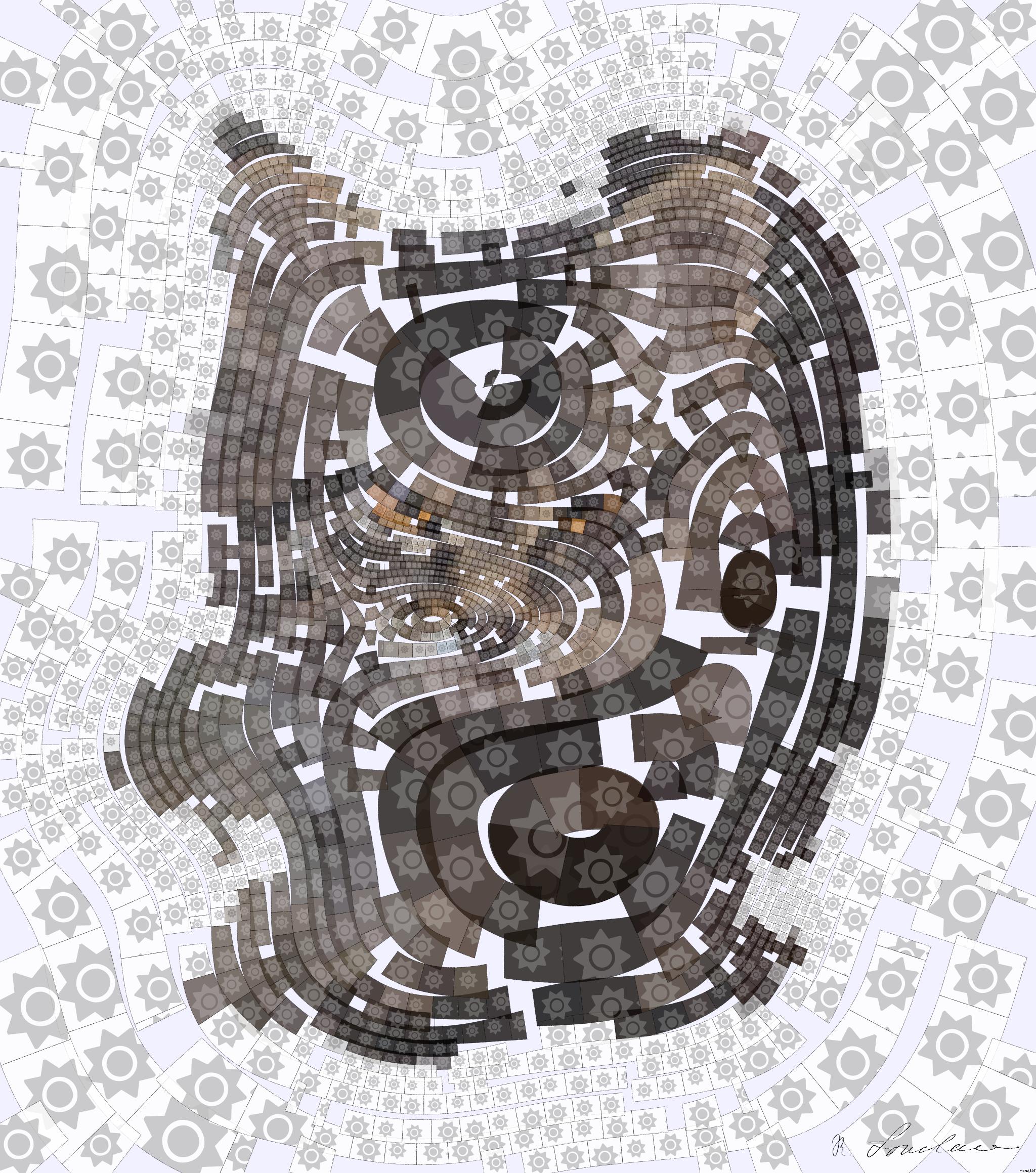 Drawn by bot GfHTfVQFbFkyHJXe6GBZMW; art-flowy; gray tabby cat sitting on brown wooden surface AI Art