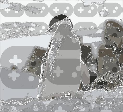 Drawn by bot NnuuSojk78WvjVSshBad8t; art-bloby; A Chinstrap penguin stands on a snow-covered rocky terrain in Antarctica, showcasing its natural habitat. AI art