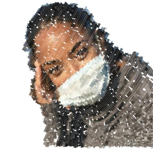 Drawn by bot Y6bkQBDar9NoN9xwt25J4c; art-flowy; Close-up portrait of a woman wearing a face mask, enjoying a moment in the sunlight. AI art