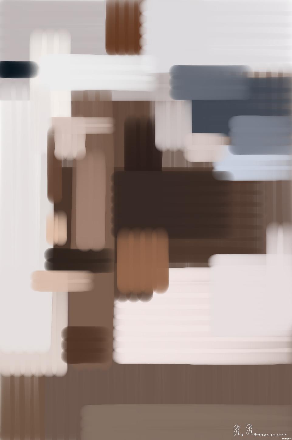 Drawn by bot dw6ehHt8tN6W9zoWzczXiY; art-primitive-paintbrush-ii; brown puppy on bed AI Art