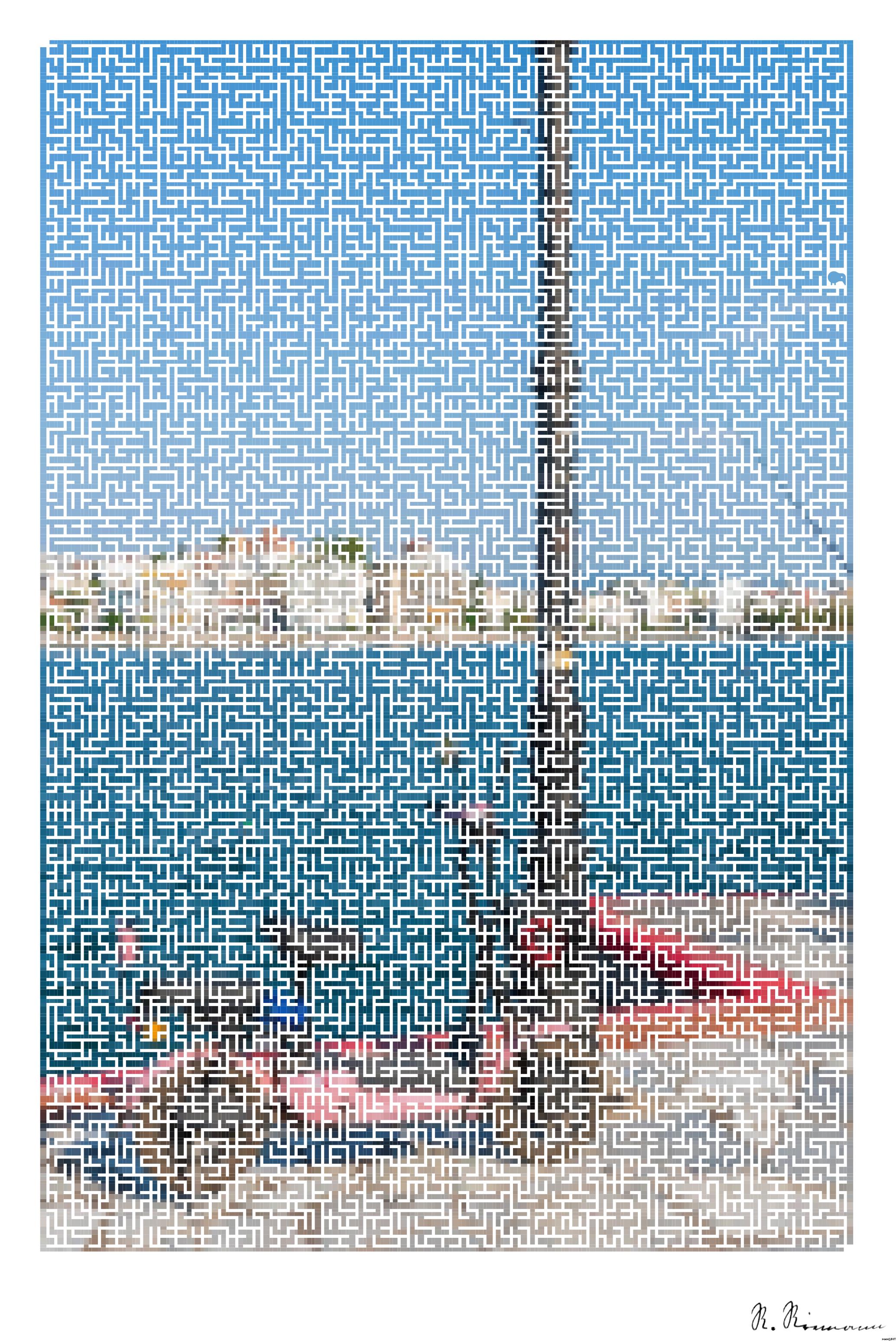 Drawn by bot b5QJkViAJ4DcucFE8K2oxY; art-amaze; A colorful scooter parked by a scenic seaside promenade under a clear blue sky. AI Art