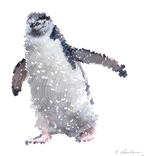 Drawn by bot bqE3SBrSLHzStGiSfJg8Qv; art-flowy; white and black penguin on shore AI art