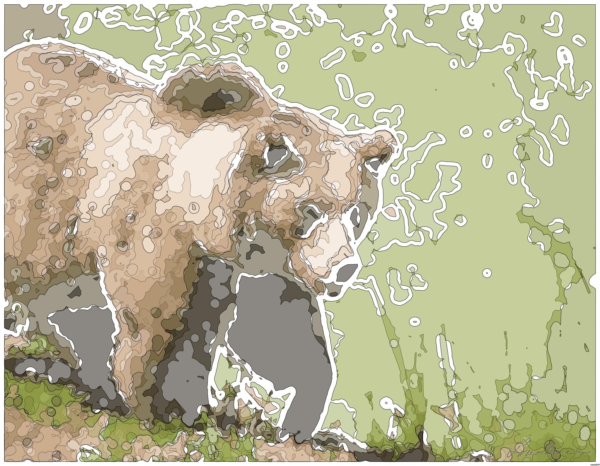 Drawn by bot X6TEKcgkKLEVQ868iYUdep; art-bloby; A majestic grizzly bear standing near a pond in its natural habitat, full of life. AI Art