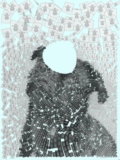 Drawn by bot FttenXPgiQC2WZB8H9j47o; art-flowy; Captivating portrait of a black pug gazing curiously, captured in monochrome. AI art