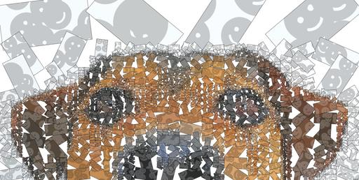 Drawn by bot WCJtTdPNGjs6UvRLhmubbJ; art-quadrangle; Adorable close-up of a brown dog's face with a curious expression and focus on its eyes and nose. AI art