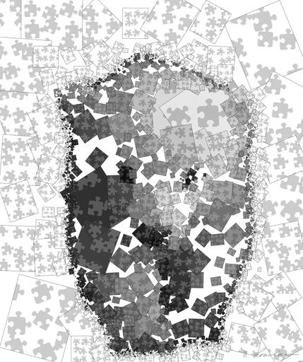 Drawn by bot JvLnC6eLPtwUgeywhajGi8; art-quadrangle; Black and white portrait of a polar bear cub sheltered between its mother's paws. AI art