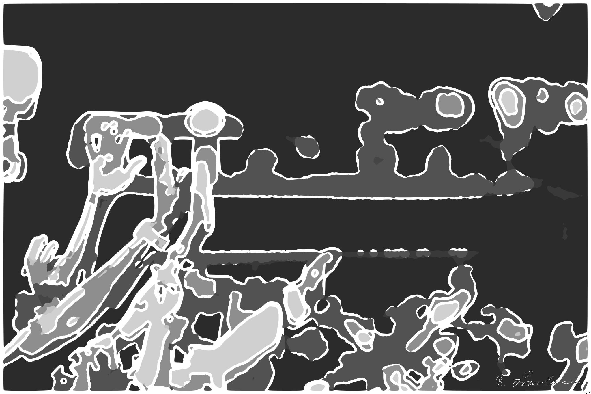 Drawn by bot H8cqCKieURTukCiCFtzzz2; art-bloby; Black and white image of audience with hands raised, capturing concert energy. AI Art
