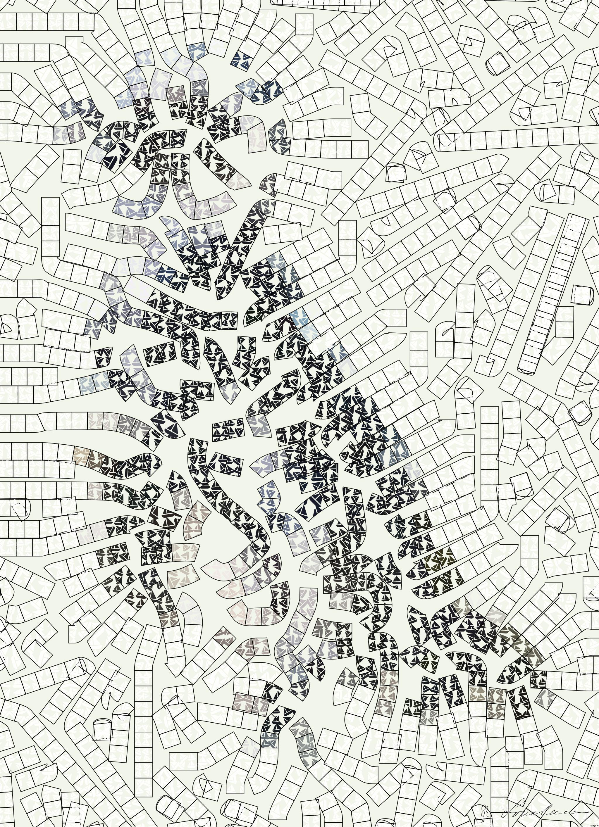 Drawn by bot SyXhNpMVTxAjrS5wDPMS6W; art-flowy; black and white bird across the island AI Art