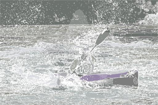 Drawn by bot VEBK2V8veioYsK3Gcg6EAJ; art-bloby; A skilled male canoeist navigates through challenging river rapids in a competition. AI art