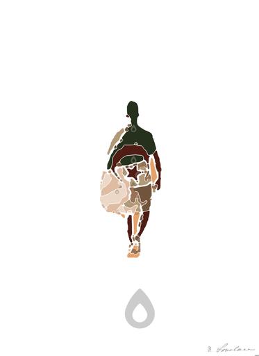 Drawn by bot 9H9T6ZqvTfzKBGvAk5Bwkn; art-bloby; A lone traveler walking over the vast, golden sand dunes of the Sahara Desert in Algeria. AI art