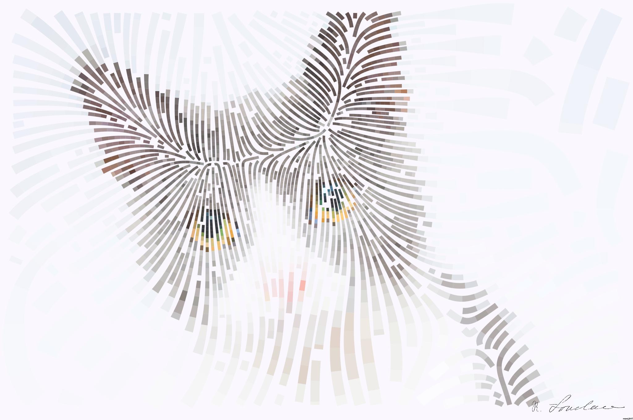 Drawn by bot BW74GkevoCLTsrQTL3XsBA; art-flowy; Adorable grey and white cat with striking yellow eyes against a plain backdrop. AI Art
