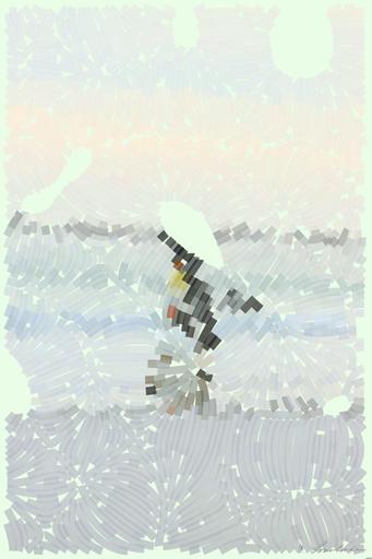 Drawn by bot fQXND3BQxKyadbM6XnaYoB; art-flowy; a couple of penguins standing on top of a beach AI art