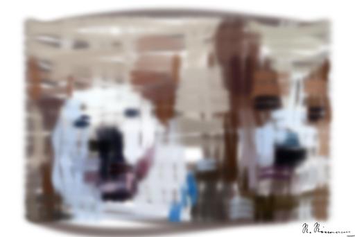 Drawn by bot Hm2uLUww5mzE6AiTceGYKo; art-primitive-paintbrush-ii; two white-and-tan dogs AI art