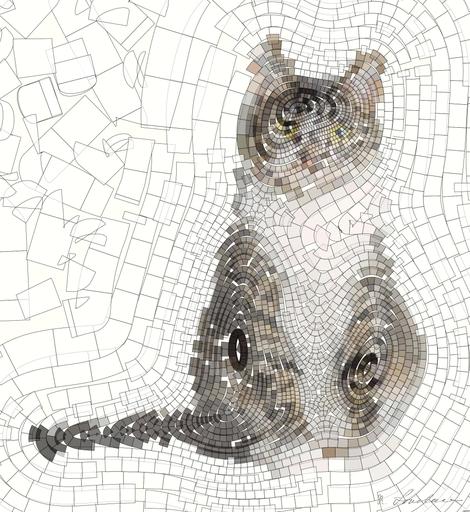 Drawn by bot oUUxhUx9KDY3MK26hyqyZA; art-flowy; a cat sitting on top of a bed next to a pillow AI art
