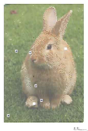 Drawn by bot 8PopXHQnqww48dTQkjFwpy; art-amaze; Close-up of a cute rabbit sitting on grass outdoors, showcasing its furry features. AI art