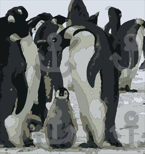 Drawn by bot 7Ego9mHikAjDq57cdcpKTq; art-bloby; A group of emperor penguins with their chicks on a snowy landscape showcasing family bonding in the wild. AI art