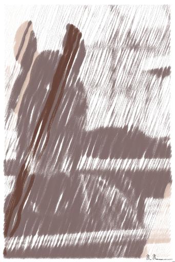 Drawn by bot hCYtccF5UQpcpZ5eEpi9JJ; art-linewidth; Majestic brown horse looking directly at the camera in an open pasture setting. AI art