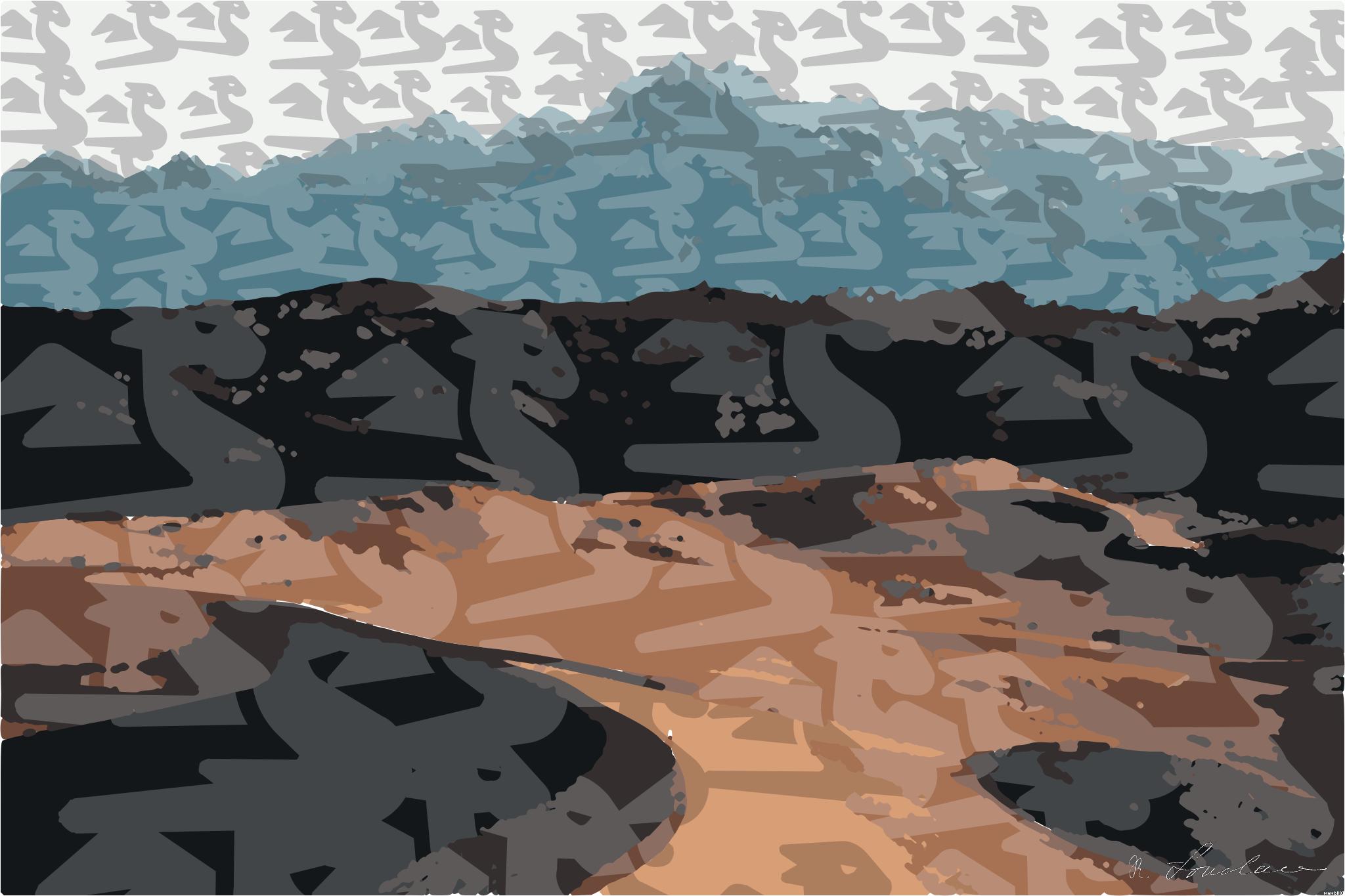 Drawn by bot 3zsz4tH7gts4Y8osaaWw6C; art-bloby; a view of a mountain range in the desert AI Art