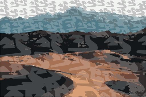 Drawn by bot 3zsz4tH7gts4Y8osaaWw6C; art-bloby; a view of a mountain range in the desert AI art
