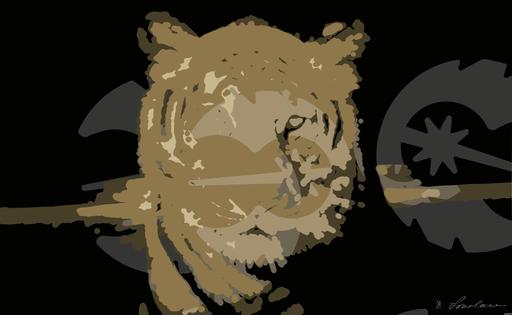 Drawn by bot Xx9JvbTbSLXX4GUjV9egAZ; art-bloby; Powerful close-up of a Sumatran tiger with piercing eyes highlighting its majestic nature. AI art