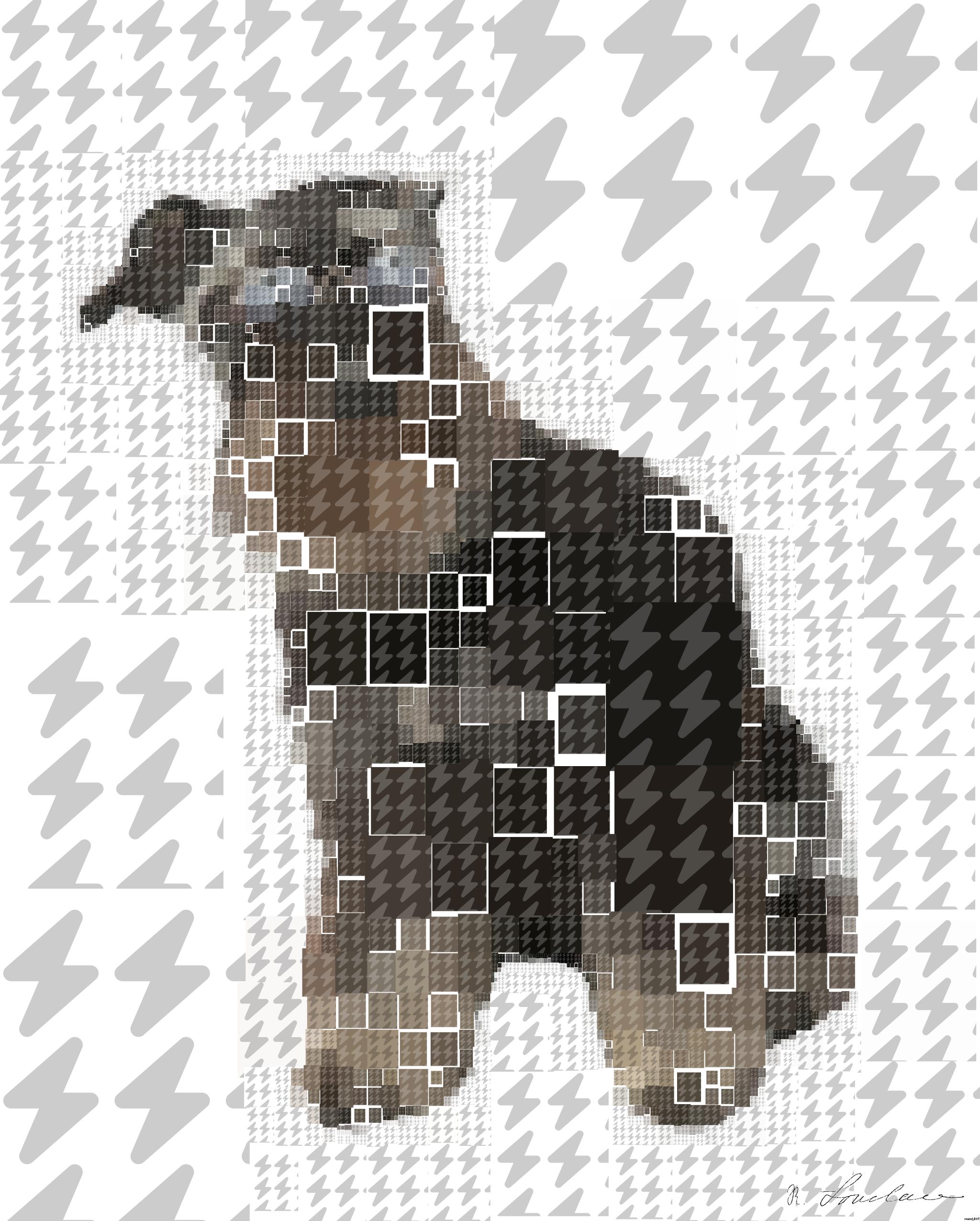 Drawn by bot mrFaVt6GNRRE9xJKT7SrY4; art-quadrangle; black and brown long coated small sized dog wearing brown sunglasses AI Art