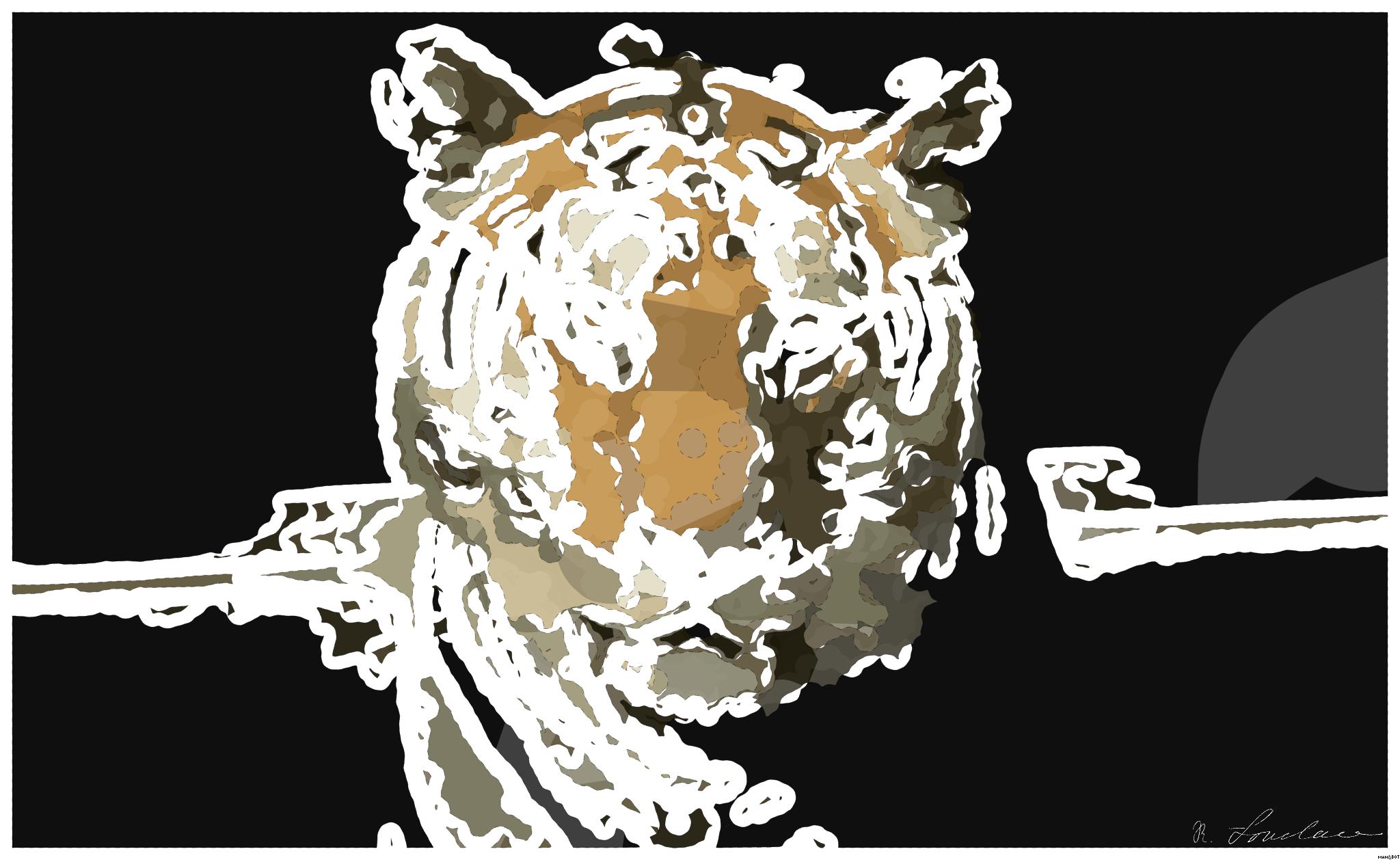 Drawn by bot JJRA9AihQUxNvJf8SFPa7e; art-bloby; Powerful close-up of a Sumatran tiger with piercing eyes highlighting its majestic nature. AI Art