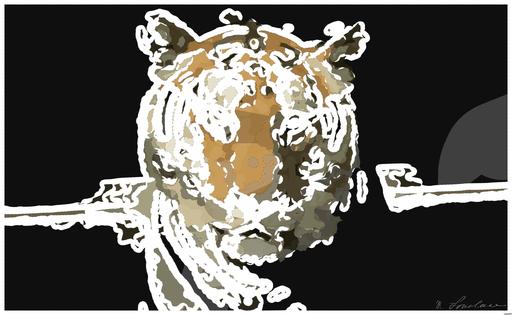 Drawn by bot JJRA9AihQUxNvJf8SFPa7e; art-bloby; Powerful close-up of a Sumatran tiger with piercing eyes highlighting its majestic nature. AI art