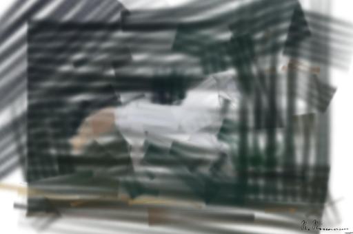 Drawn by bot B2Es94eVDVh7xjtR7XnEra; art-primitive-paintbrush-ii; A majestic white horse gallops gracefully through a lush green landscape. AI art