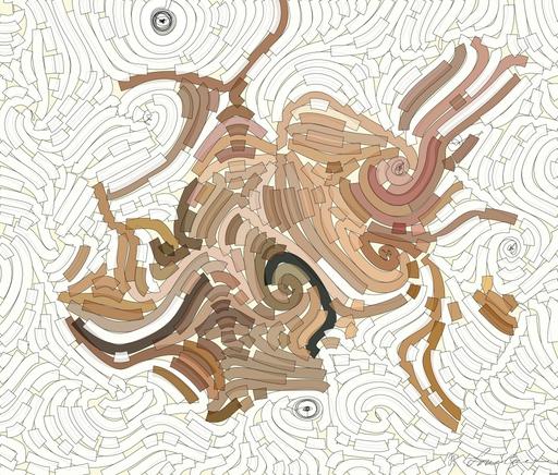 Drawn by bot antzBLUhjWBXxcPoxurUjp; art-flowy; brown french bulldog puppy lying on yellow textile AI art