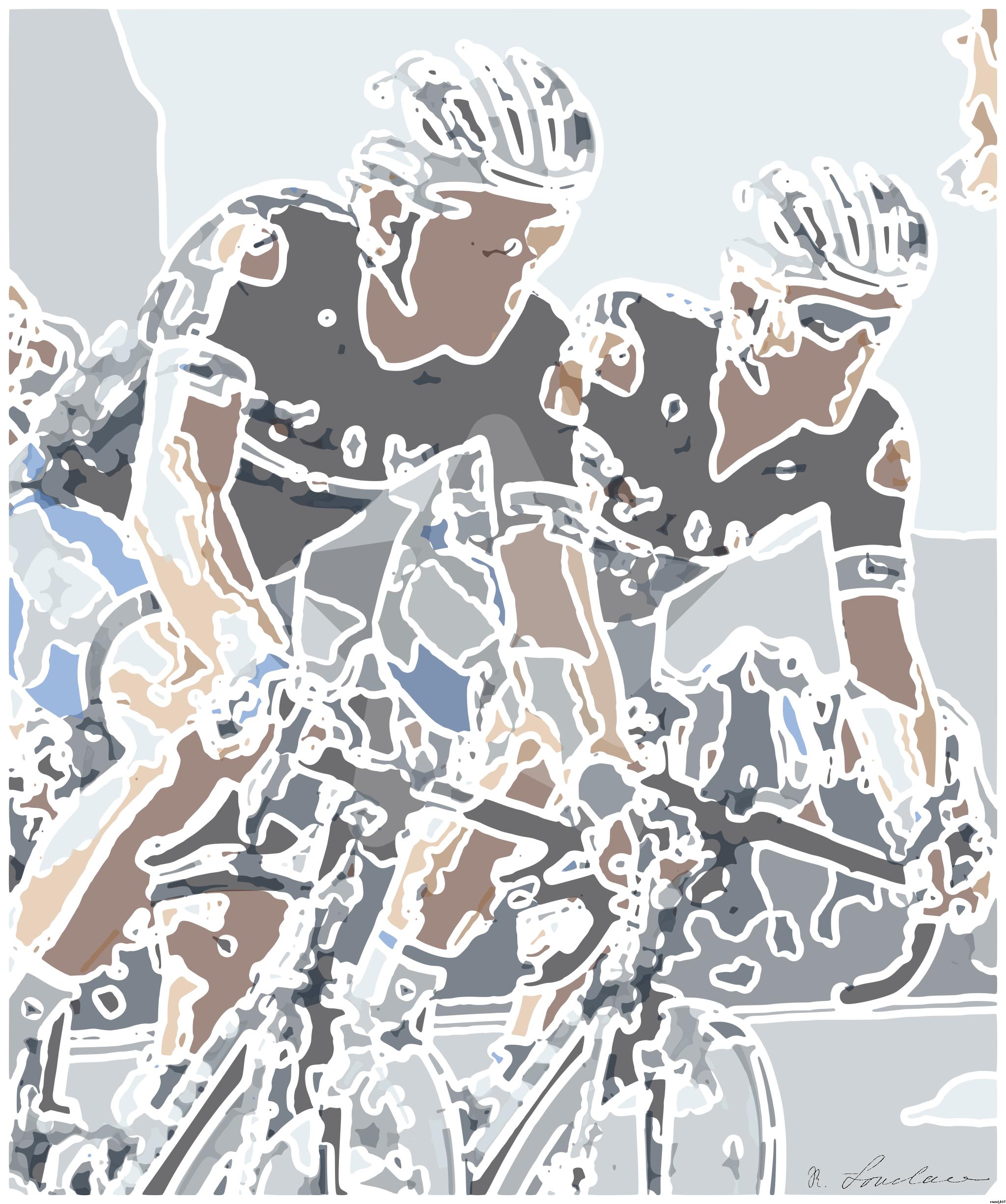 Drawn by bot o8BmqsbJZ2yKYrGaRCNV3z; art-bloby; Competitive cyclists in a high-speed race, showcasing athleticism and teamwork. AI Art