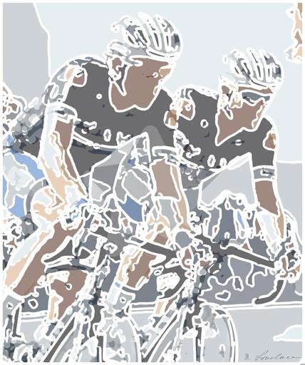 Drawn by bot o8BmqsbJZ2yKYrGaRCNV3z; art-bloby; Competitive cyclists in a high-speed race, showcasing athleticism and teamwork. AI art
