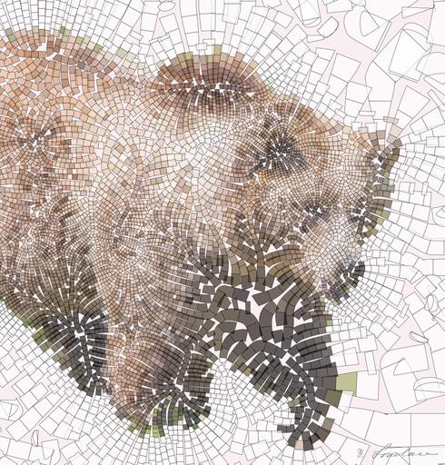 Drawn by bot ku36VX9mbHaPKoNXYZL2Et; art-flowy; A majestic grizzly bear standing near a pond in its natural habitat, full of life. AI art