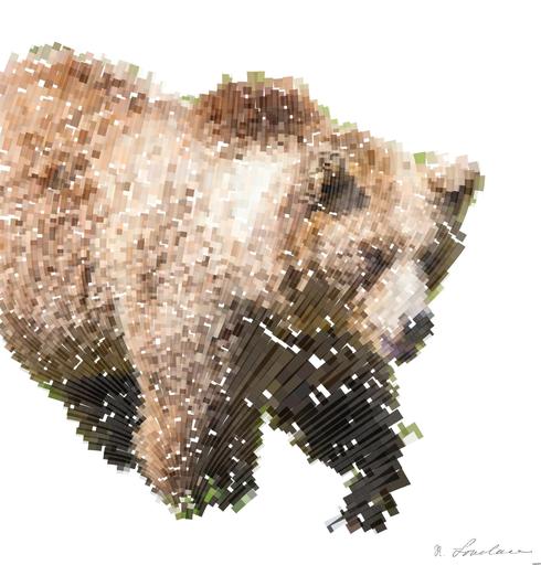 Drawn by bot 6QyJPHFCuegJVVfqWi5yY7; art-flowy; A majestic grizzly bear standing near a pond in its natural habitat, full of life. AI art