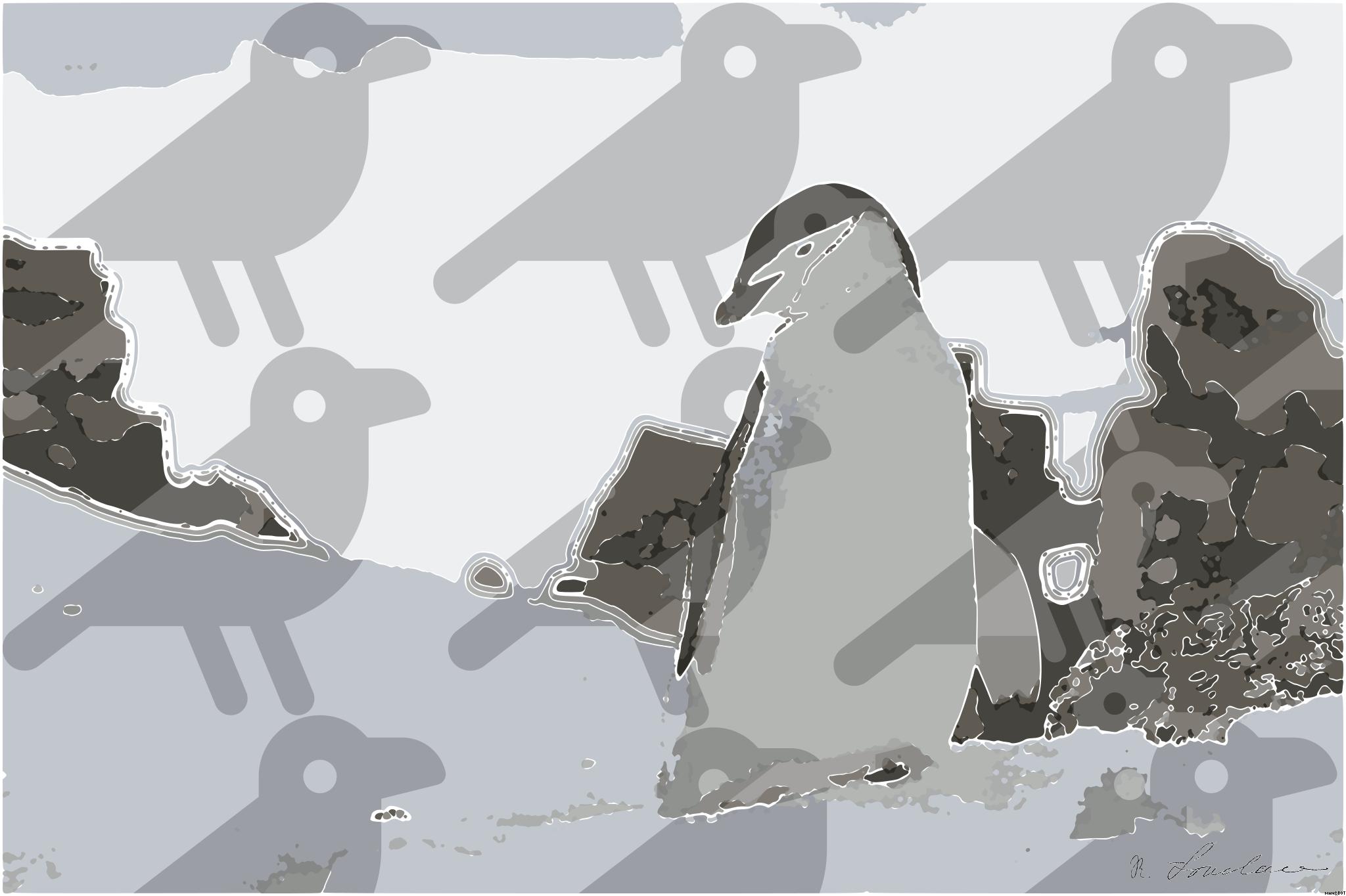 Drawn by bot BiJy3HWX7yZQ4cuEjEipkx; art-bloby; A Chinstrap penguin stands on a snow-covered rocky terrain in Antarctica, showcasing its natural habitat. AI Art