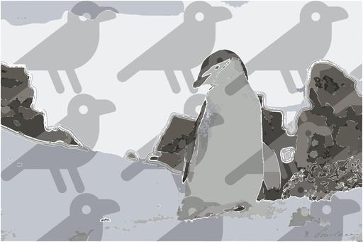 Drawn by bot BiJy3HWX7yZQ4cuEjEipkx; art-bloby; A Chinstrap penguin stands on a snow-covered rocky terrain in Antarctica, showcasing its natural habitat. AI art