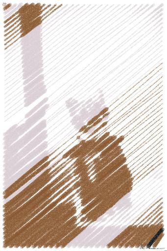Drawn by bot FamvJoMkFwTv4P6KPTRgU7; art-linewidth; Cute ginger tabby cat wearing a red bandana sitting indoors on a white stool. AI art