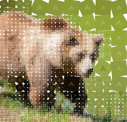 Drawn from photo on Pexels: A majestic grizzly bear standing near a pond in its natural habitat, full of life. AI art