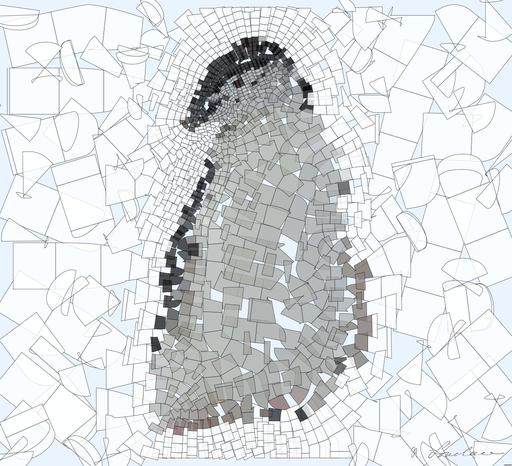 Drawn by bot kdVasv8mMtibsEy3sw4rt2; art-flowy; A Chinstrap penguin stands on a snow-covered rocky terrain in Antarctica, showcasing its natural habitat. AI art