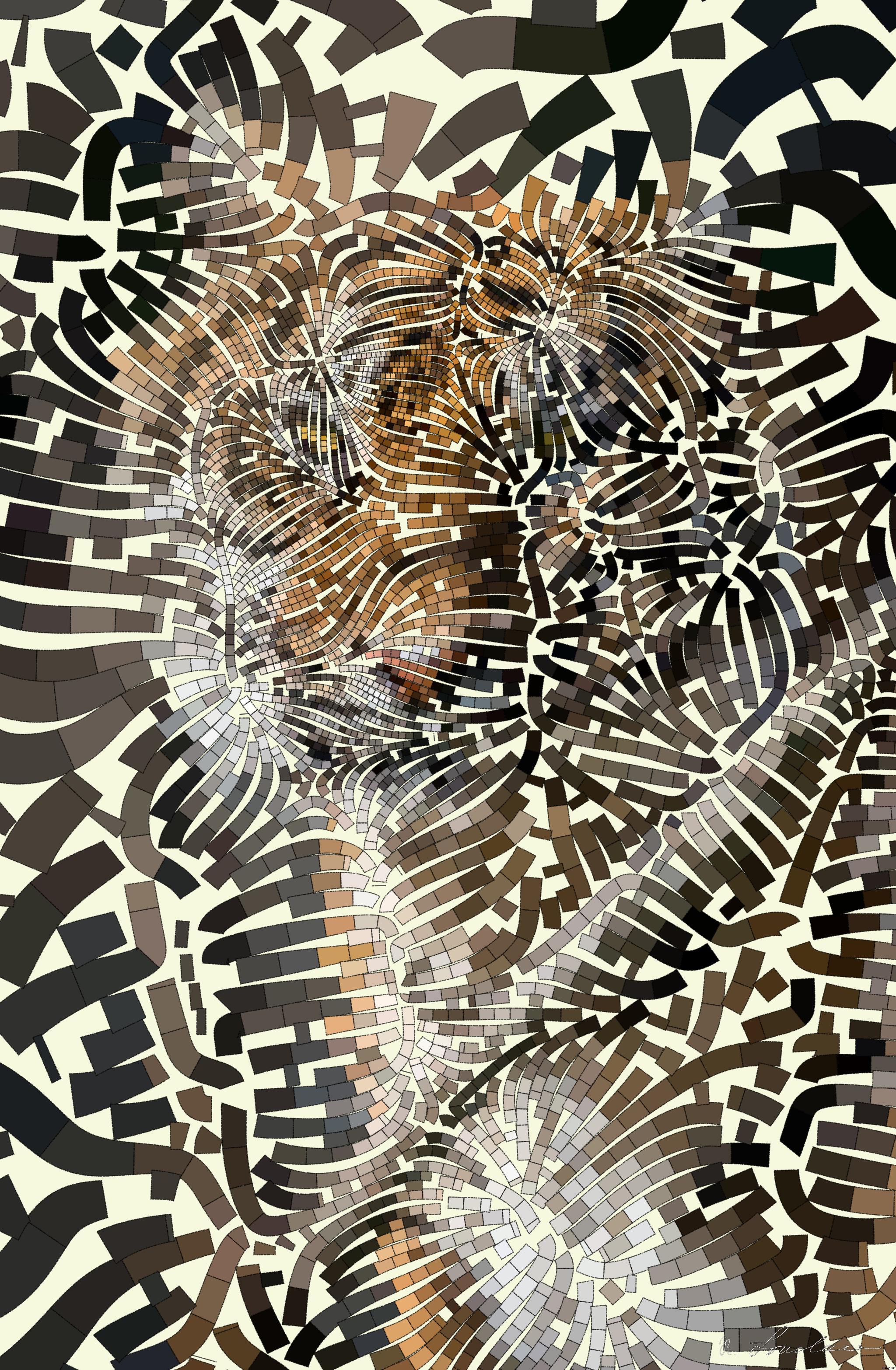 Drawn by bot cw2rF92pJFBw5HDzyMA59N; art-flowy; Close-up portrait of a Bengal tiger showcasing its fierce and majestic presence. AI Art
