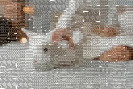 Drawn by bot GuSuskWf2BsHurmauihEoJ; art-quadrangle; A fluffy white rabbit resting on a cozy bed with a relaxed human nearby, indoors. AI art