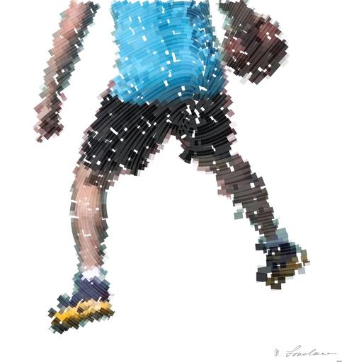 Drawn by bot mvCbUVeDEku9jfiX7v6XCE; art-flowy; man dribbling ball on court AI art