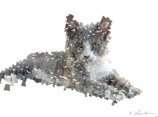 Drawn by bot 9FHGGhxAcftPozAWEcthUY; art-flowy; Cute grey kitten lounging outdoors on a sunny day in Σχηματάρι, Ελλάδα. AI art