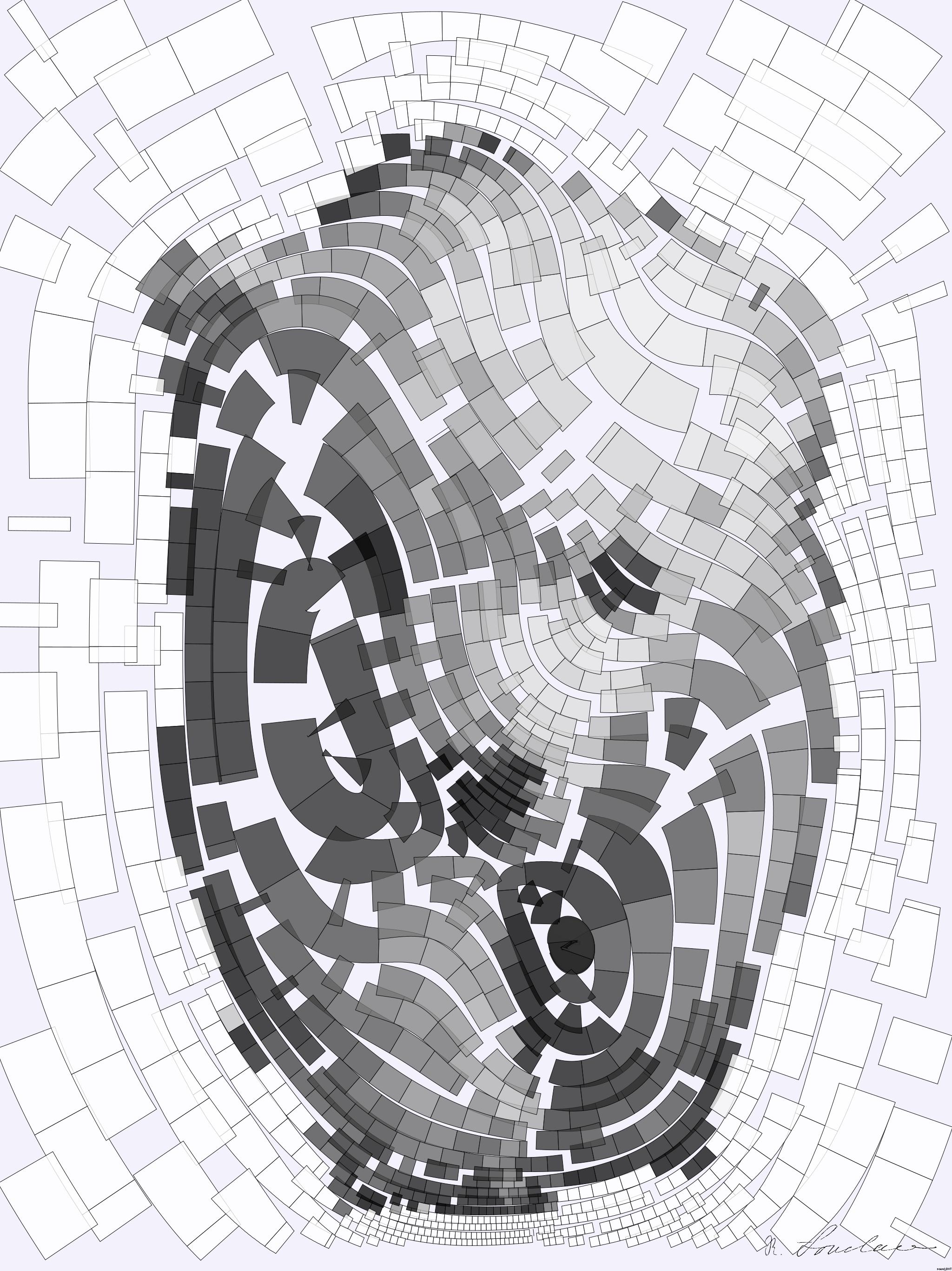 Drawn by bot PvoSGbsiCzHTtP2r7Jbhkv; art-flowy; Black and white portrait of a polar bear cub sheltered between its mother's paws. AI Art