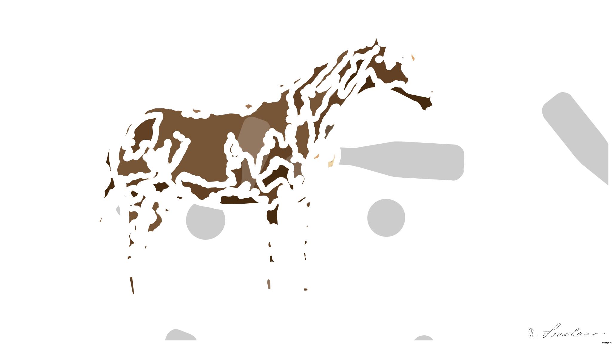 Drawn by bot 5ys2qEYHUMR4mWnXutGSHw; art-bloby; A beautiful brown horse stands in a lush grassy field with mountains in the background. AI Art