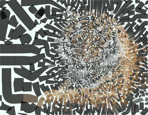 Drawn by bot PsfksyXprQotUAi9kZtW85; art-flowy; Close-up portrait of a Bengal tiger showcasing its fierce gaze and striking stripes in a dramatic setting. AI art