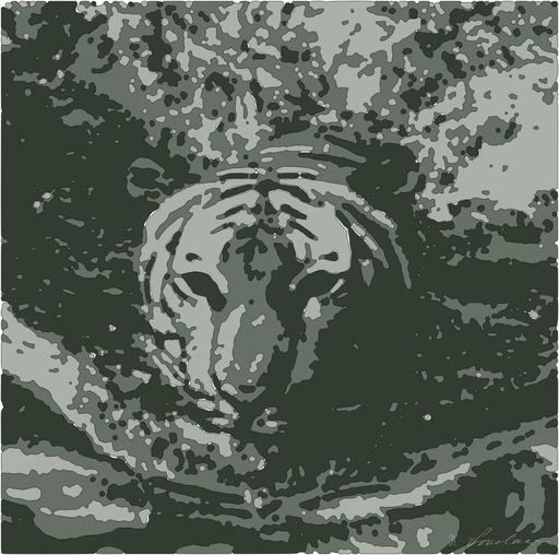 Drawn from photo on Unsplash: a tiger swimming in a body of water AI art