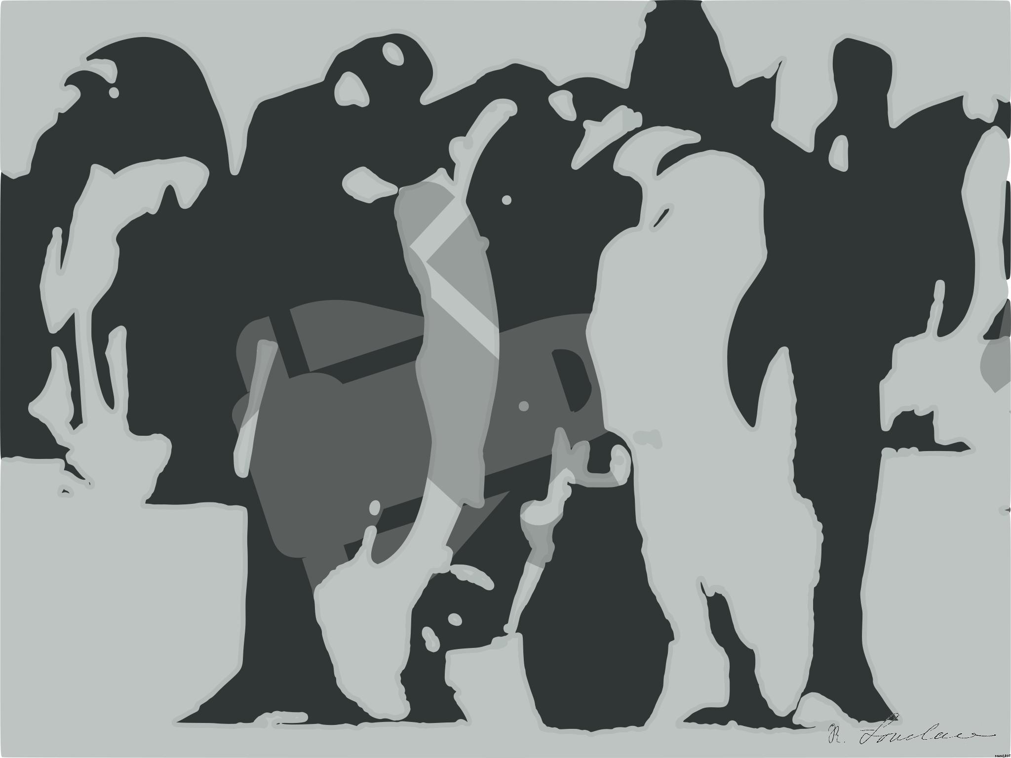 Drawn by bot g3MAsgnjK5eQ3UZsevFrtp; art-bloby; A group of emperor penguins with their chicks on a snowy landscape showcasing family bonding in the wild. AI Art